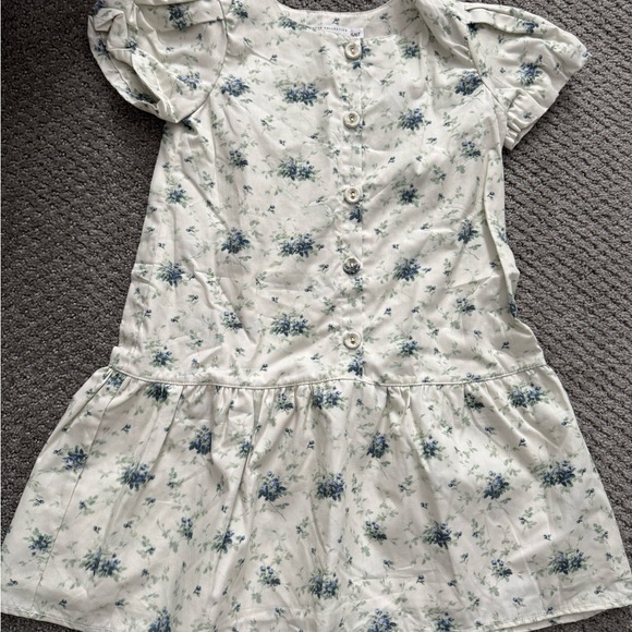 Floral White and Blue Kids Dress - Picture 1 of 1